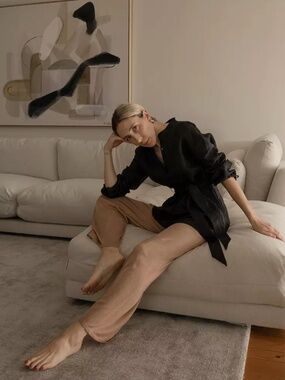 CULTIVER X THE CURATED 100% Linen Belted Black The Cristi Linen Shirt Small NWT
